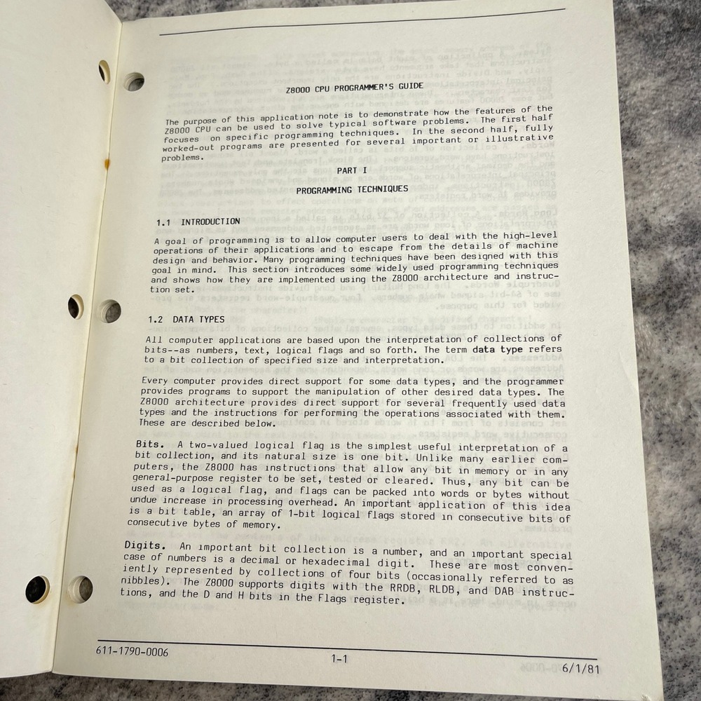 Zilog Z8000 CPU Programmer's Guide Application Note July 1981 Manual - Picture 6 of 7